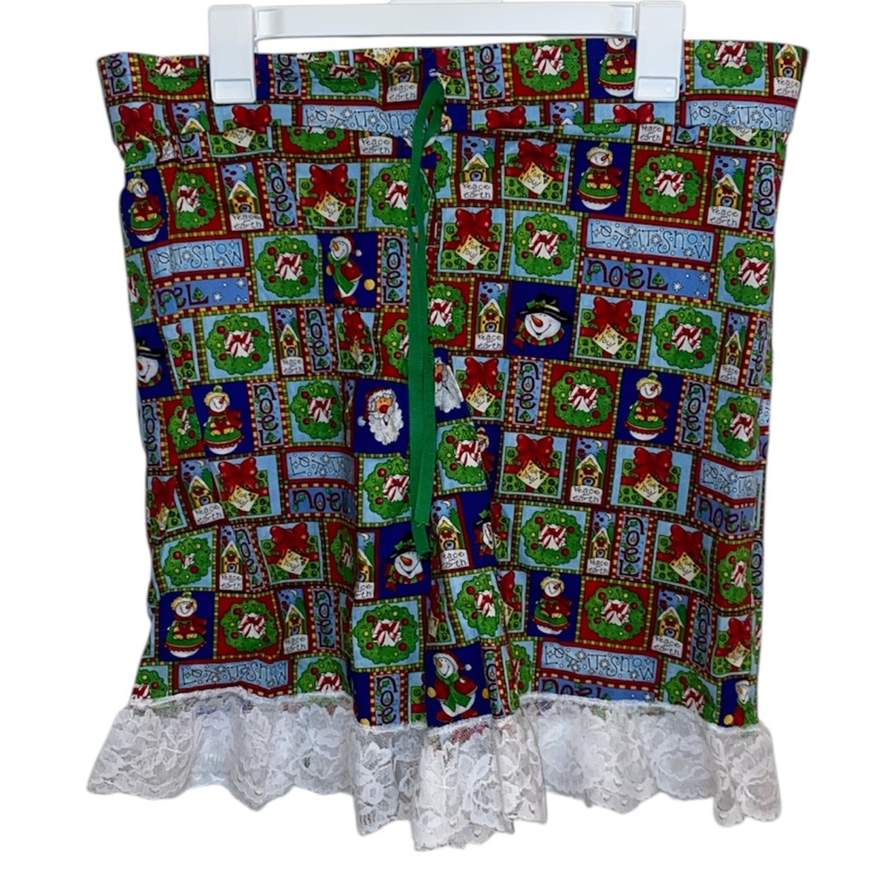 Handmade Fun and Festive Christmas Holiday Shorts with Lace Trim